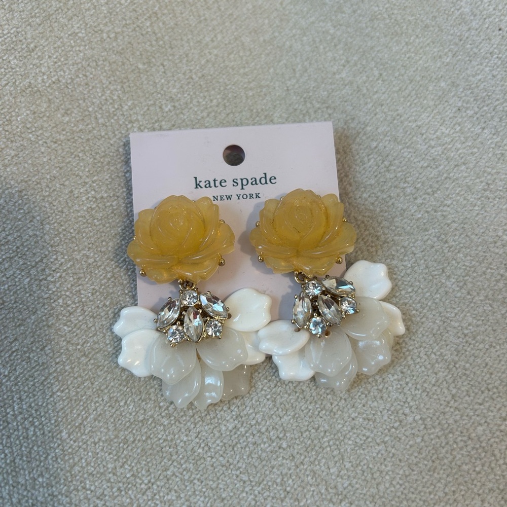 NWT - Kate Spade Cream and Gold Floral Earrings